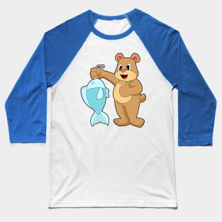 Bear Fisher Fish Fishing Baseball T-Shirt